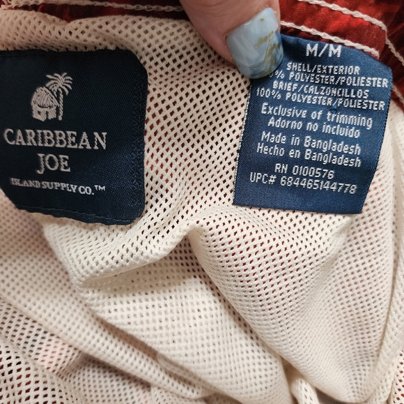 Caribbean Joe Swim Trunks Medium Burgundy Floral Tropical Beach Swim C432 - Picture 3 of 3